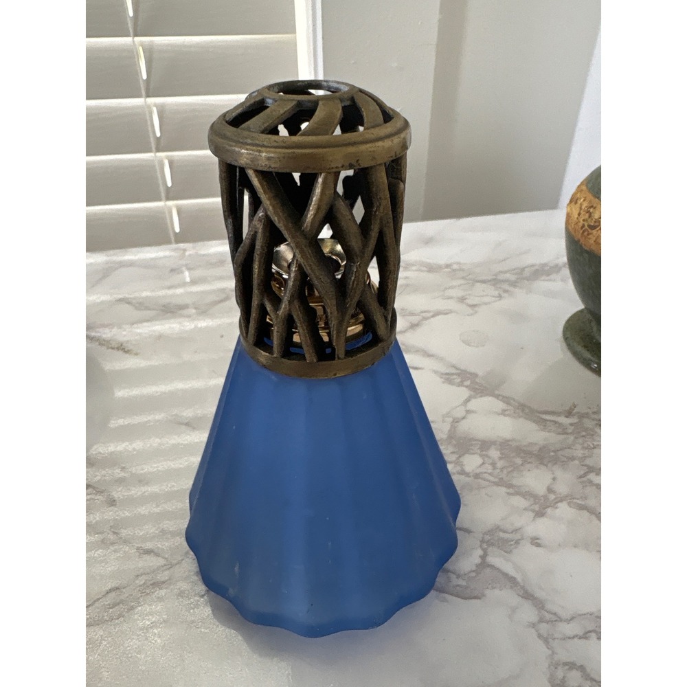 Lampe Berger Paris Frosted Blue Glass Fragrance Lamp Bronze Lattice Cap